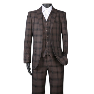 Joseph Michael 18607-76 3-Piece Slim Fit Brown Plaid Suit - Back View