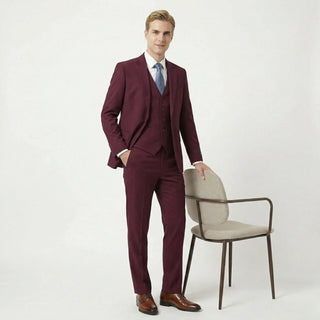 Joseph Michael 29105 Burgundy Slim Fit Peak Lapel Vested Suit - Side View