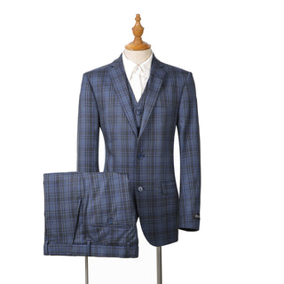 Joseph Michael 19144-5 3-Piece Slim Fit Navy Plaid Suit - Front View
