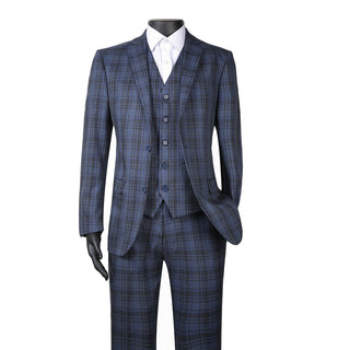Joseph Michael 19144-5 3-Piece Slim Fit Navy Plaid Suit - Back View