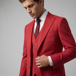 Ideal Men's Red 3-Piece Slim Fit Vested Suit — Peak Lapel
