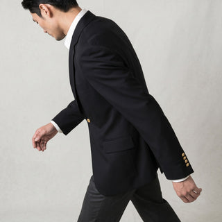 Joseph Michael Black Modern Fit 2 Button Notch Lapel Blazer — Gold Buttons