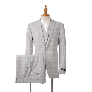Joseph Michael 2010-100 3-Piece Slim Fit Light Grey Plaid Suit - Front View