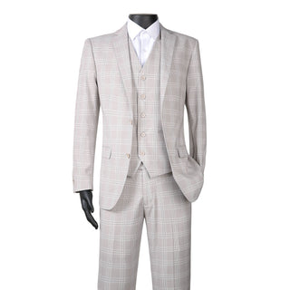 Joseph Michael 2010-100 3-Piece Slim Fit Light Grey Plaid Suit - Back View
