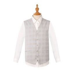 Joseph Michael 2010-100 3-Piece Slim Fit Light Grey Plaid Suit - Detail View