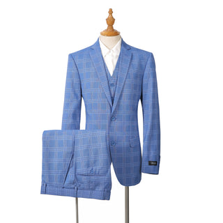 Joseph Michael 2010-102 3-Piece Slim Fit Blue Plaid Suit - Front View