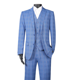 Joseph Michael 2010-102 3-Piece Slim Fit Blue Plaid Suit - Back View