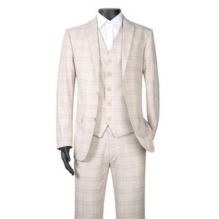 Joseph Michael 21002-20 3-Piece Slim Fit Tan Plaid Suit - Back View