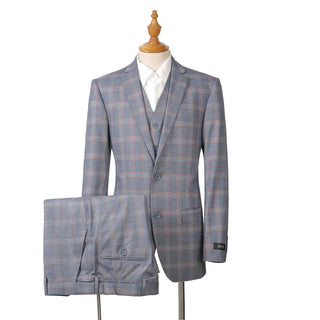 Joseph Michael 21002-22 3-Piece Slim Fit Grey Plaid Suit - Front View