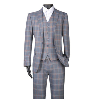 Joseph Michael 21002-22 3-Piece Slim Fit Grey Plaid Suit - Back View