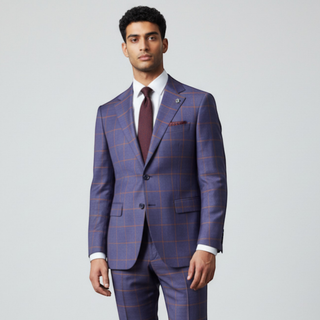Stacy Adams 2 Button Notch Lapel Burgundy Plaid Suit M328-03 - Front View