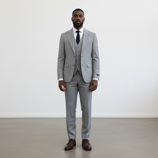 Rh15 Light Grey Ideal Vested 2 Button Peak Lapel Suit - Side View