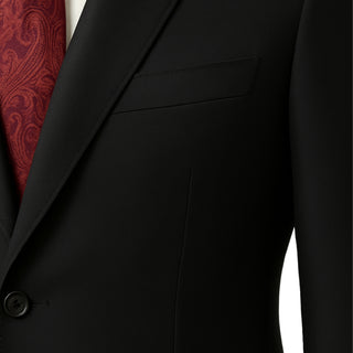 100% Wool 1 Button Peak Lapel Modern Fit Black Suit