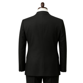 100% Wool 1 Button Peak Lapel Modern Fit Black Suit