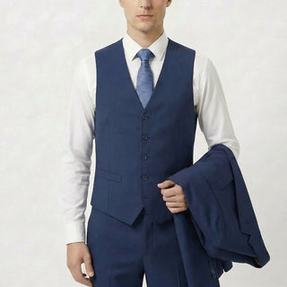 Joseph Michael 29105 Navy Slim Fit Peak Lapel Vested Suit - Close Up