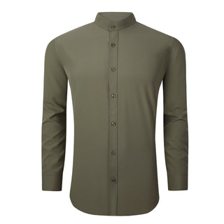 Banded Collar Casual Stretch Shirt