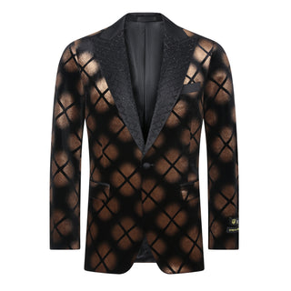 Brown Geometric Velvet BLazer