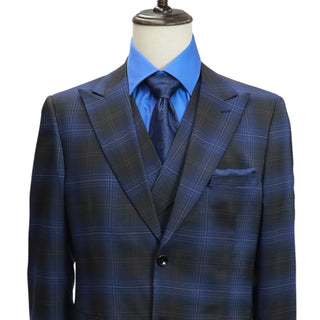 3 Piece Extrema Plaid Suit Black Blue 18A21
