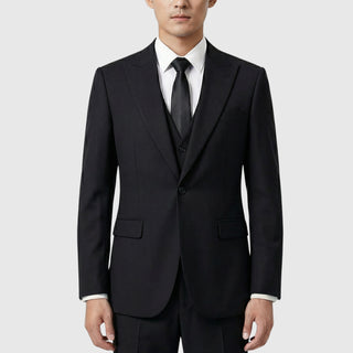 Joseph Michael 29105 Black Slim Fit Peak Lapel Vested Suit - Front View