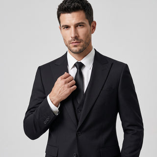 Men's Black 3-Piece Slim Fit Vested Suit - Peak Lapel