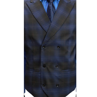 3 Piece Extrema Plaid Suit Black Blue 18A21