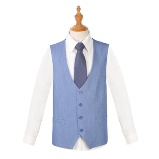 Joseph Michael Men's Denim Blue 3-Piece Slim Fit Vested Suit — Peak Lapel