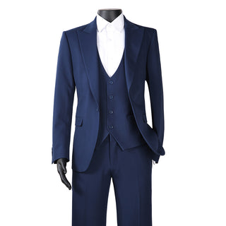 Joseph Michael 29105 Navy Slim Fit Peak Lapel Vested Suit - Fabric Detail