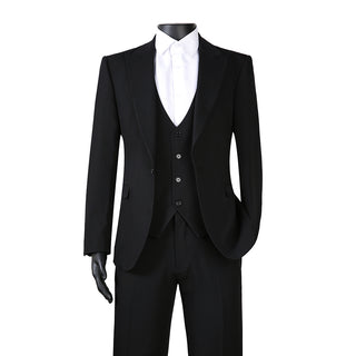 Joseph Michael 29105 Black Slim Fit Peak Lapel Vested Suit - Fabric Detail