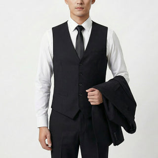 Joseph Michael 29105 Black Slim Fit Peak Lapel Vested Suit - Back View