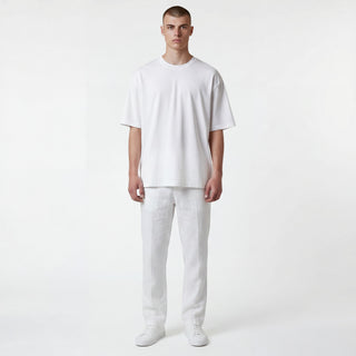 Jm-7055 White Joseph Michael Jm Flat Front Linen Pants