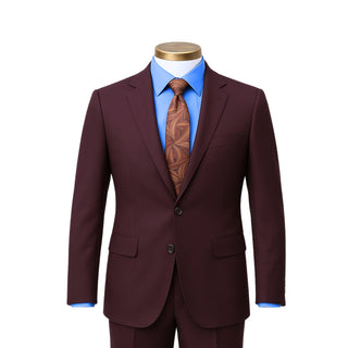 100% Wool 2 Button Modern Fit Burgundy Suit