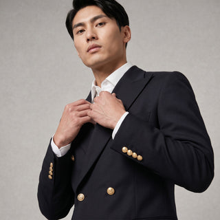 Joseph Michael Black Modern Fit Double Breasted Blazer — Gold Buttons