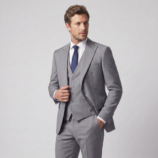 Ideal Men's Medium Grey 3-Piece Slim Fit Vested Suit — Peak Lapel