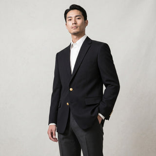 Joseph Michael Black Modern Fit 2 Button Notch Lapel Blazer — Gold Buttons