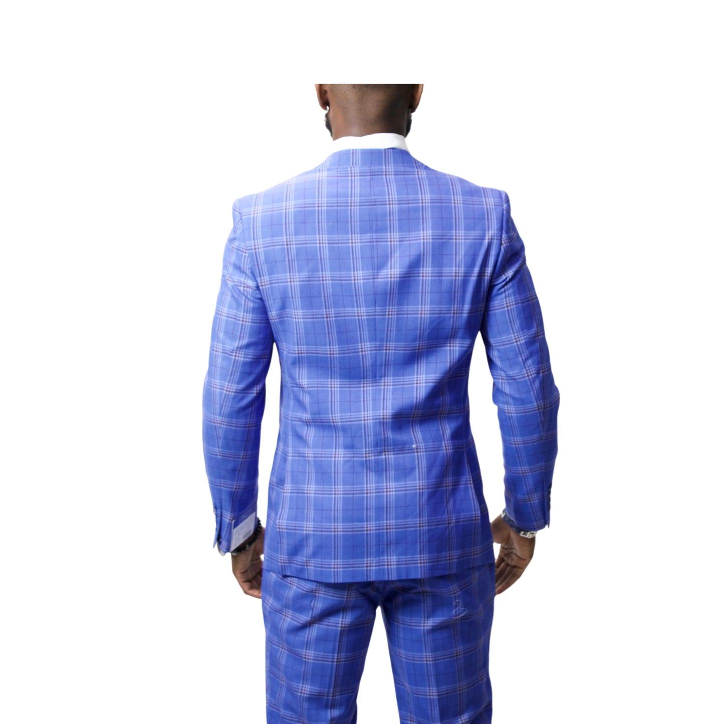 2Bvf100-1961-4 Lt Blue Plaid Pino Baldini Vested Plaid Slim Fit Suits