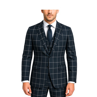 Vested Navy Plaid Modern Fit Suit