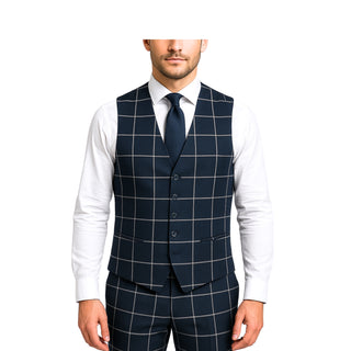 Vested Navy Plaid Modern Fit Suit