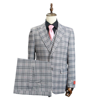3 Piece Extrema Plaid Suit Grey 524