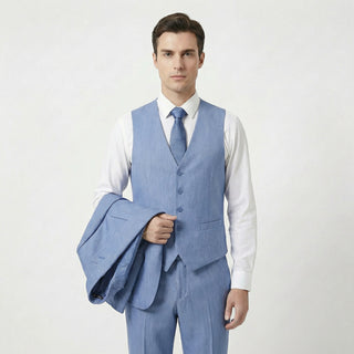 Joseph Michael 29105 Denim Slim Fit Peak Lapel Vested Suit - Back View