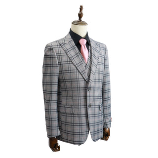 3 Piece Extrema Plaid Suit Grey 524