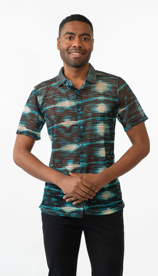 Teal & Black Crochet Knit Shirt