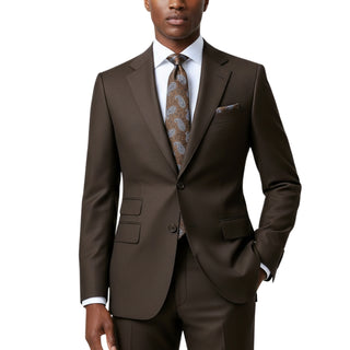 100% Wool 2 Button Peak Lapel Modern Fit Brown Suit
