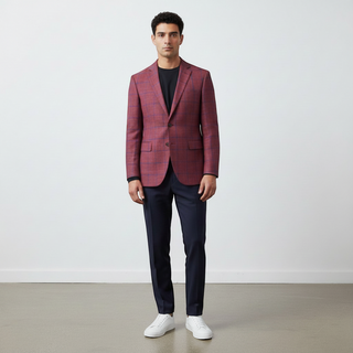 Joseph Michael Men's Berry Big Plaid Modern Fit Sport Coat