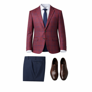 Joseph Michael Men's Berry Big Plaid Modern Fit Sport Coat