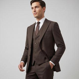 Ideal Men's Brown 3-Piece Slim Fit Vested Suit — Peak Lapel