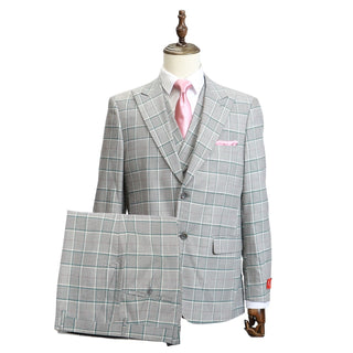 3 Piece Extrema Plaid Suit  Grey 1873