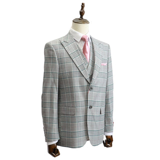 3 Piece Extrema Plaid Suit  Grey 1873
