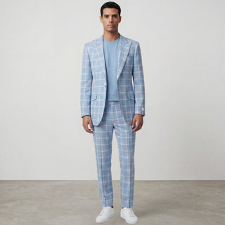 Joseph Michael Diego 43-18841-13 Aqua 3Pc Plaid Suit - Back View
