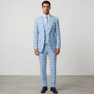 Joseph Michael Diego 43-18841-13 Aqua 3Pc Plaid Suit - Detail View