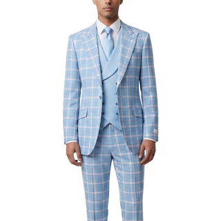 Joseph Michael Diego 43-18841-13 Aqua 3Pc Plaid Suit - Front View